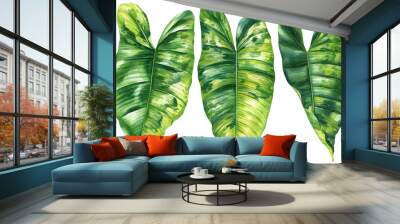 Paradise Palm Leaves set, Tropical Watercolor plant illustration on isolated white background, reddish philodendron Wall mural