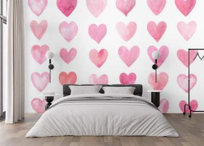 Pattern of Pink hearts, watercolor illustration, love card, valentine's day Wall mural