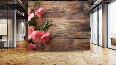 Pink flower on wooden background Wall mural