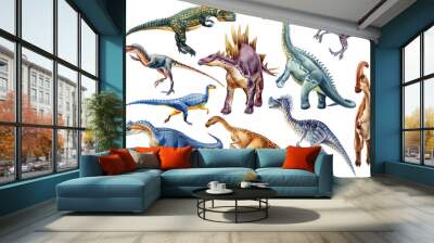 Realistic dinosaur isolated on white background. Hand painted watercolor dinosaurs illustration set. Wall mural