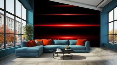 Red horizontal lens flares pack. Laser beams, horizontal light rays.Beautiful light flares. Glowing streaks on dark background. Wall mural