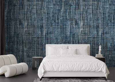 Seamless pattern with blue linen fabric texture. Surface of natural cotton or denim textile material. Wall mural