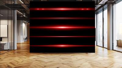 Set of red horizontal lines. Laser beams, beautiful light with glare.  Wall mural