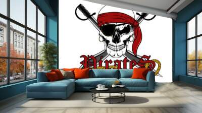 Skull of a pirate with swords and an eye patch. Vector image on a white background. Wall mural