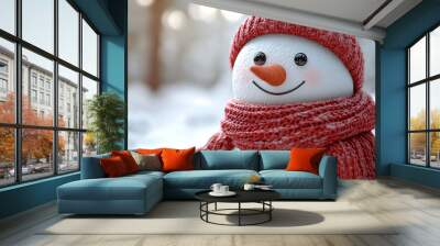 Snowman hats and scarves closeup winter Wall mural