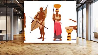 African People in Traditional Clothes Isolated on White Background. Male and Female Characters in National Costumes Wall mural