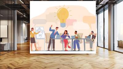 Brainstorm, Teamwork Process Concept. Business People Discuss Idea on Board Meeting in Office. Team Project Development Wall mural