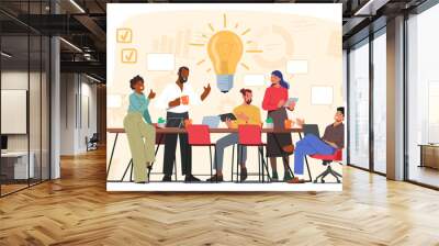 Brainstorming Team Concept. Business People Discussing Idea on Board Meeting in Office. Teamwork Project Development Wall mural