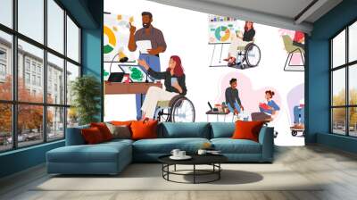 Diverse, Capable Characters With Disabilities Contribute To The Office Environment. Adapted Workspaces Wall mural