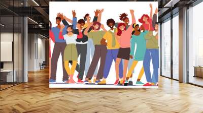 Euphoric And Ecstatic Characters Gathered Together In Joyous Atmosphere. Lively Crowd Radiates Positive Energy Wall mural