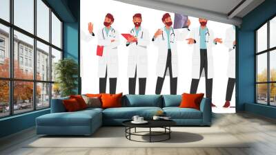 Experienced Male Doctor Character Providing Exceptional Medical Care And Expertise. Medic Man Standing With Clipboard Wall mural