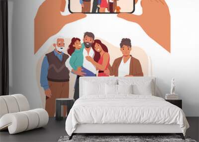 Happy Family Characters Pose Together With Bright Smiles Capturing Moment Of Love And Togetherness, Radiating Joy Wall mural