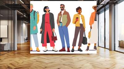 Male and Female Characters Wear Autumn Outfits, Including Cozy Sweaters, Boots And Warm Jackets, To Stay Stylish Wall mural