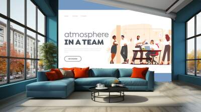 Team Atmosphere Landing Page Template. Business Men and Women Enemies or Opponents Arguing and Staring Wall mural