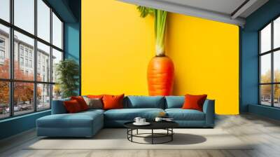 Top view on raw ripe carrot on yellow background. Wall mural