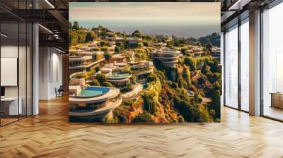 Luxury homes cling to the sun-kissed slopes of the Hollywood Hills, offering a blend of nature and opulence. Wall mural