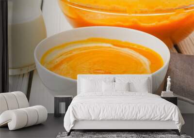 Roasted butternut squash soup served with a crispy bacon and heavy cream topping Wall mural