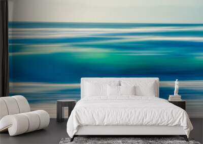 Stormy ocean, abstract seascape, motion blur in bright blue colors Wall mural