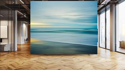 Sunset on the beach, abstract. Motion blur abstract seascape in light turquoise and yellow colors Wall mural