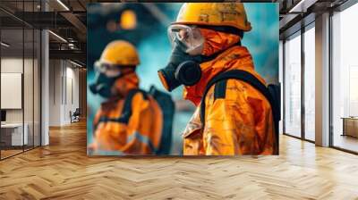 Two men in orange safety gear stand next to each other Wall mural