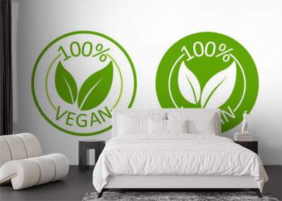 Vegan emblem. Vegan, great design for any purposes. Logo, symbol & background. Eco friendly vector illustration. Natural product. Vector icon design. Wall mural