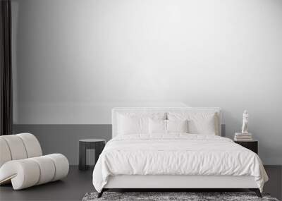 White abstract empty blank table studio shot, empty table white podium with spotlight and bright minimal background, plaster bright white and gray wall and white table stage background Wall mural