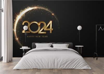 2024 New Year and Merry Christmas celebration background witch abstract gold wave design element shining and festive splendor. Wall mural