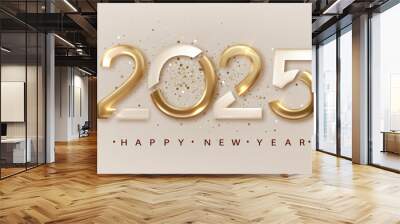 2025 Happy New Year background with gold glitter shining Holiday Celebration. Greeting festive card vector illustration Wall mural