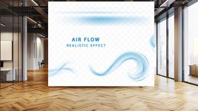 Blue air flow wave effect set. Waves showing a stream of clean fresh air. Isolated vector design element. Wall mural