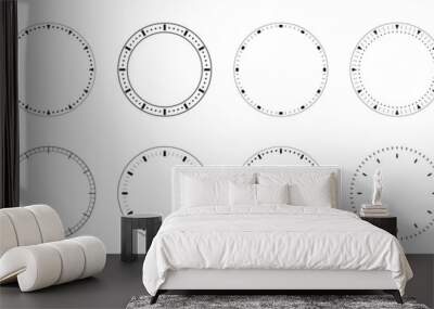 Clock face dials template set. Blank Measuring Circle Scale isolated. Mechanical, Classic template clock set Wall mural