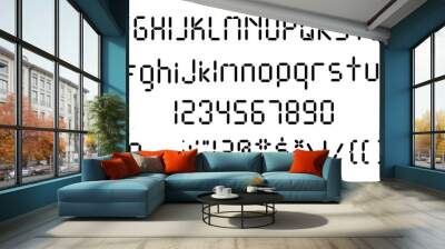 Digital font. Vector template of black digital alarm clock letters and numbers. Calculator digital text. Letters set for a digital watch and other electronic devices. Wall mural