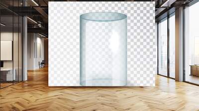 Glass cylinder. Empty transparent glass cylinder isolated on transparent background. Exhibit transparent display box. Realistic vector . Wall mural