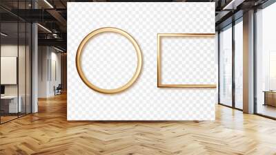 Gold border set of different shapes isolated. Realistic gold metal frame template. Design with place for inscriptions isolated on transparent background Wall mural