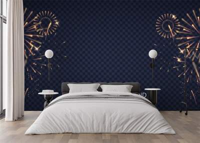 Holiday Firework congratulations background. Night salute for Christmas and New Year celebration. Birthday party banner Wall mural