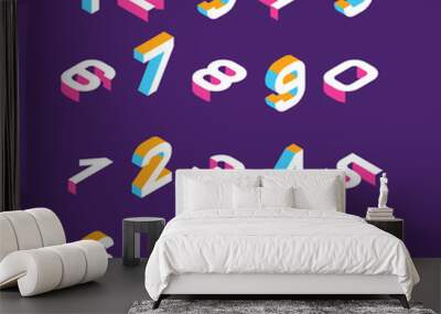 Isometric olored numbers 3d. Three-dimensional alphabet. Low poly 3d characters. Vector illustration. Wall mural