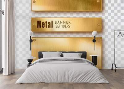 Metal gold banners set realistic. Vector Metal brushed plates with a place for inscriptions isolated on transparent background. Realistic 3D design. Stainless steel background. Wall mural