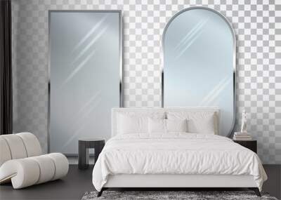 Mirrors set isolated. Metal frames for decor. Realistic 3D design Wall mural