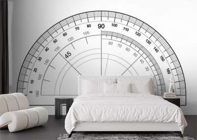 Protractor isolated on white background. Vector template of an instrument for measuring the magnitude of angles. Degree measuring scale. Wall mural