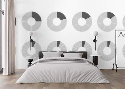 Segmented circles set isolated on a white background. Fraction big set, of wheel diagrams. Various number of sectors divide the circle on equal parts. Wall mural