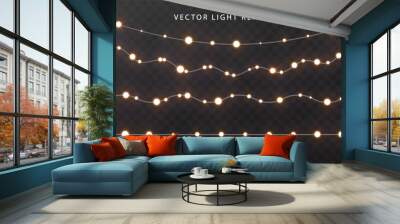 String lights garlands on dark background. Template for party, carnival, Christmas, birthday or presentation. Vector holiday decorations Wall mural