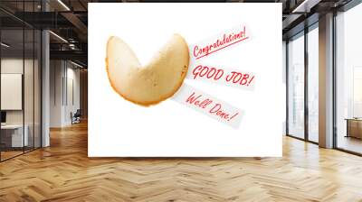 CONGRATULATIONS! - backlit single fortune cookie over white Wall mural