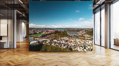 birdseye view of the town of Castro by the sea on Chiloe Wall mural