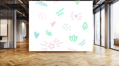 Nice doodle elements wave, dot, star, heart for children overlay set. Baby photo album elements. White isolated background.
 Wall mural