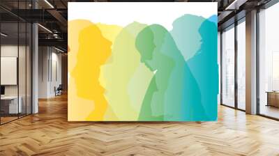  group of people illustration, head silhouette of men and women Wall mural