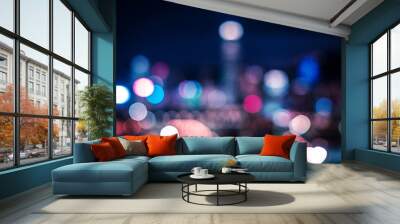 Abstract city lights at night, Bokeh lights of city skyline , blurry Wall mural