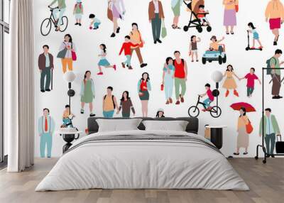 Crowd of people  illustration, seamless pattern of kids, men and women Wall mural