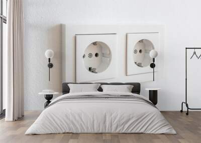 double socket, new electric plug on white wall - Wall mural