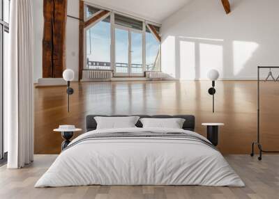 empty room with wooden floor and terrace window - Wall mural