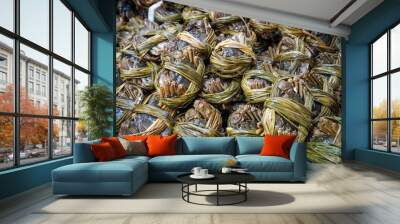 Hairy crabs for sale on seafood market, Hongkong - Wall mural