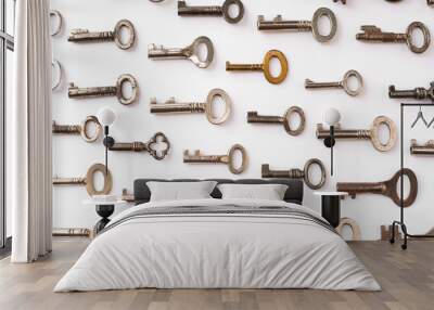 keys on white background - key pattern Wall mural